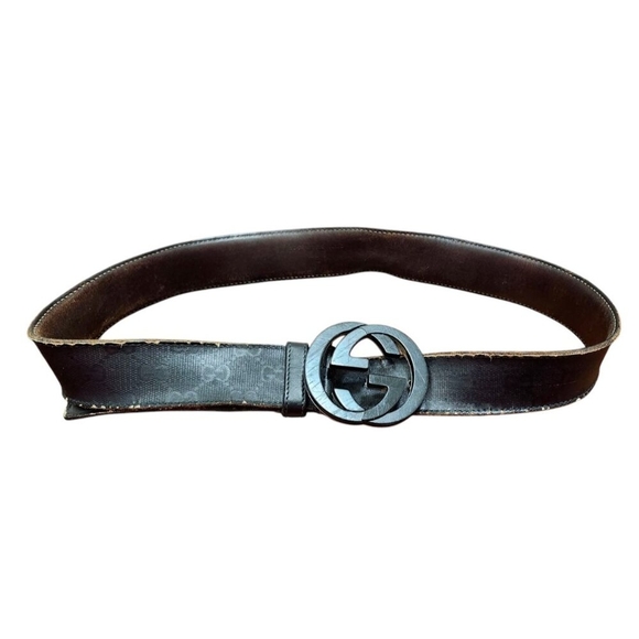 Gucci Black Shiny Imprime Belt With Black Interlinking GG Buckle - Picture 4 of 16